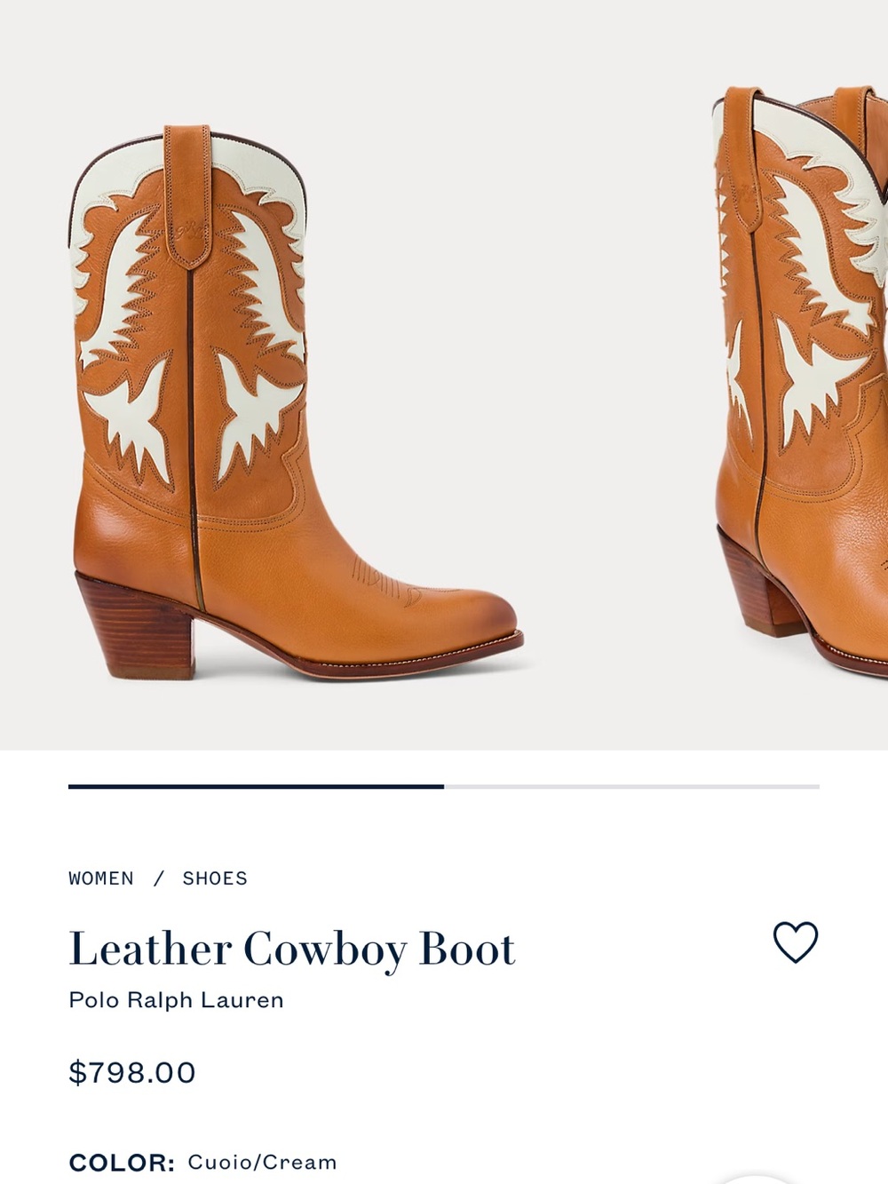 Ralph Lauren Tan and Cream Leather Cowboy Boots